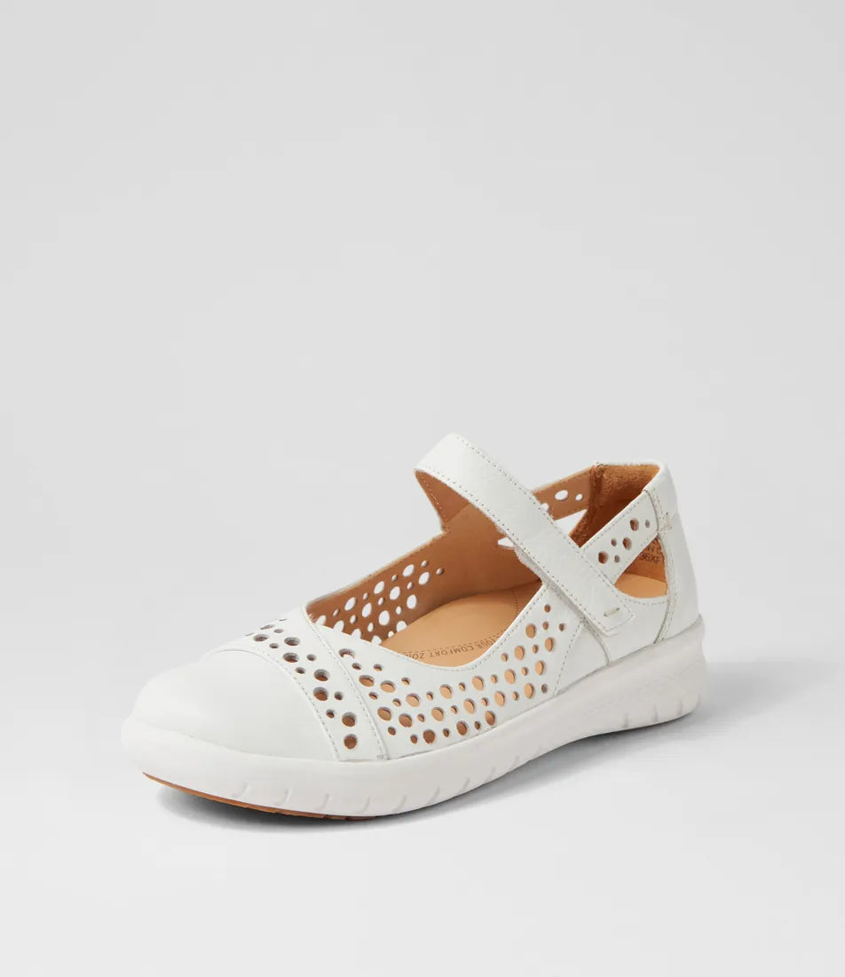 Ziera Sebille Xf White Leather Flat Shoes